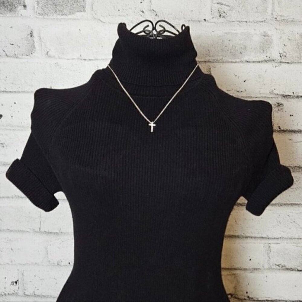 Rhinestone Cross Pendant on Silvertone Chain – Dainty Faith Necklace